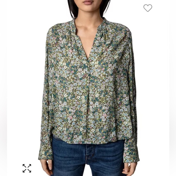 Zadig & Voltaire Women’s Tink Blouse Size Medium Ditsy Floral Popover Top Green - Picture 1 of 10